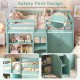 Twin size loft bed in green with LED lights, safety guard rails, and ample under-bed storage for kids' organization.