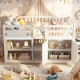 Twin size loft bed in white with wide ladder, guardrails, and ample under-bed space for kids' secret play area.