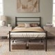 Twin size black metal bed frame with a modern headboard, designed for sturdy support and easy mattress compatibility.