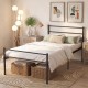 Twin size black metal bed frame with a sleek headboard, featuring a durable steel design and ample under-bed storage.