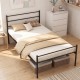 Twin size metal bed frame in black, featuring a modern design and robust steel structure, perfect for various mattress types.