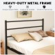 Twin size black metal bed frame with headboard, sturdy steel construction, and 12" under-bed storage for organization.
