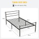 Twin size metal bed frame in black with headboard, sturdy steel construction, and 12" under-bed storage space.