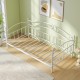 Twin size metal daybed frame in white with heart-shaped decoration, perfect for extra sleeping space and storage.