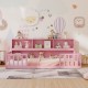 Montessori floor bed in pink with ample storage, promoting independence with a cozy and playful design for children.