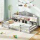 Twin size Montessori floor bed in gray with storage compartments and shelf, ideal for children's sleep and play.
