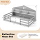 Twin size Montessori floor bed in gray with storage compartments and shelf, designed for children's safety and play.