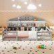 Twin size Montessori floor bed in gray with storage compartments and shelf, ideal for children's play and sleep.