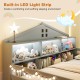 Twin size Montessori floor bed in gray with built-in LED light strip and storage compartments for a cozy children's.