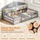 Twin size Montessori floor bed in gray with storage compartments, featuring a house shape design for children's play.