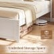 Twin size platform bed frame with headboard, featuring underbed storage space and robot vacuum friendly design.