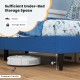 Twin size upholstered platform bed in blue with button tufted headboard and 6" under-bed storage space for shoes and.
