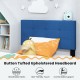 Twin size upholstered platform bed with blue button tufted headboard, featuring breathable fabric and comfortable.