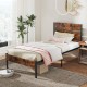 Twin metal bed frame with rustic wooden headboard and footboard, featuring a durable design for a stylish bedroom.