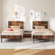 Twin metal bed frame with rustic wooden headboard and footboard, featuring industrial design and ample under-bed space.