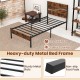 Twin metal bed frame with wooden headboard, sturdy slats, and non-slip foot pads for enhanced stability and style.