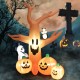 8-foot Halloween inflatable dead tree with LED lights, pumpkins, and ghost for spooky outdoor decoration.