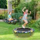 Convertible trampoline and swing set with upholstered handrail, perfect for kids' outdoor play and relaxation.