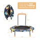 Convertible trampoline and swing set with upholstered handrail, suitable for kids 3+, for indoor and outdoor play.