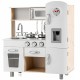 Vintage play kitchen set featuring a water dispenser, stove, sink, and ample storage for kids' cooking fun.