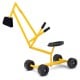 Heavy duty kid ride-on sand digger excavator with sturdy steel frame and 360-degree rotatable seat for beach play.