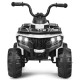 Kids electric ride-on ATV in white with headlights, music, and durable wheels for fun outdoor adventures.
