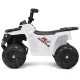 Kids electric ride-on ATV in white with durable wheels, headlights, and music features for fun outdoor play.