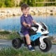 Kids 3 wheels riding BMW licensed electric motorcycle in blue, designed for safe indoor and outdoor play.