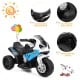Kids 3-wheel BMW licensed electric motorcycle in blue, featuring foot pedal control and working headlights for fun.