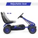Side view of the blue 4 wheel pedal powered ride on with adjustable seat, designed for kids aged 3-6 years.