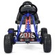 Blue 4 wheel pedal powered ride-on with adjustable seat, handbrake, and anti-slip wheels for kids aged 3-6.