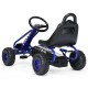 Blue 4 wheel pedal-powered ride-on with adjustable seat, handbrake, and non-slip wheels for kids aged 3-6.