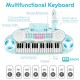 Blue 37-key kids electronic piano keyboard with microphone, 8 rhythms, and eco-friendly ABS material for safe play.