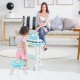 Kids electronic piano keyboard playset in blue with 37 keys, microphone, and detachable legs for fun music play.