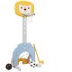 Colorful 3-in-1 adjustable kids sports set in yellow, featuring a basketball hoop, soccer goal, and golf club for ages.