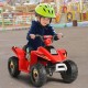 Red 6V kids electric ATV ride-on toy with four durable wheels, comfortable seat, and helmet for safe outdoor fun.