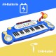 37-key blue electronic keyboard toy piano with detachable microphone, suitable for children over three years old.