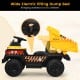 Yellow 12V battery kids ride-on dump truck with electric bucket, featuring parental remote control and safety belt for.