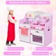 Kids wooden kitchen toy playset in pink with strawberry design, featuring realistic details and large storage space for.