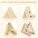 Wooden triangle climber detail showing smooth edges, recessed screws, and tight connections for toddler safety and.