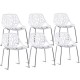 Set of 6 modern accent dining chairs with cut-out tree design, durable plastic, and stackable for easy storage.