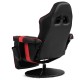 Ergonomic high back gaming chair in red and black with adjustable footrest and side pouch for storage.