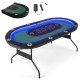 Foldable 10-player poker table with LED lights, green felt surface, and USB ports, ideal for game nights and parties.