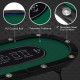 Close-up of the foldable poker table featuring a polyester tabletop, PU coated rail, and 3" stainless steel cup holders.