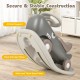 Convertible rocking horse and sliding car in dark gray with wide base plate and anti-slip strips for secure play.
