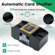 Automatic card shuffler with easy-to-grip handle, shuffles 2 decks in 2.5 seconds, ideal for poker games.