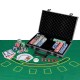 Texas Holdem poker chip set with 400 chips in a portable aluminum case, ideal for tournaments and family gatherings.