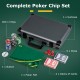 Complete poker chip set featuring 400 high-quality chips, aluminum suitcase, poker felt, and two decks of cards for.