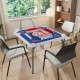 Folding 35-inch blue mahjong table with cup holders, featuring a smooth felt surface, ideal for four players.