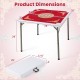 Folding 35-inch red mahjong table with cup holders, featuring a smooth felt surface and compact storage design.
